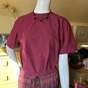 Uniqlo Dark Red Cotton Blouse - Back Button Closure